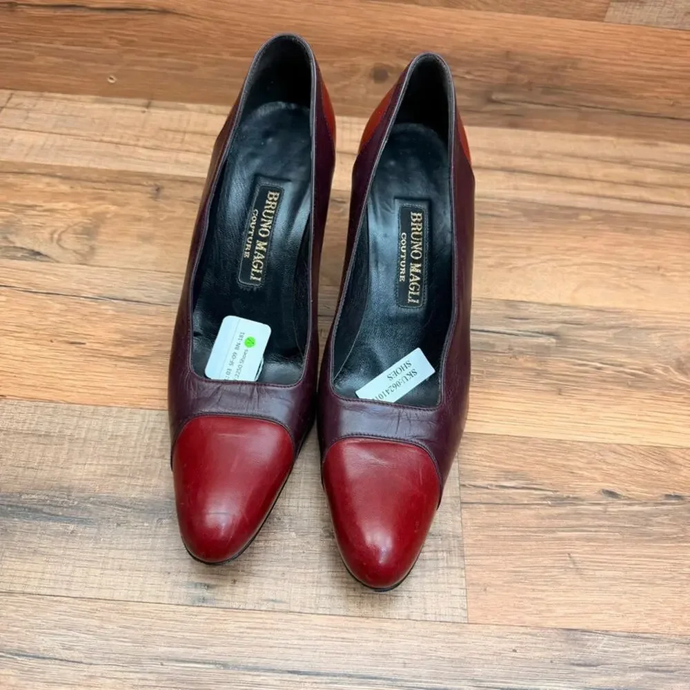 Vtg Bruno Magli Womens Size 6.5 EU37 Couture Red Leather heels shoes